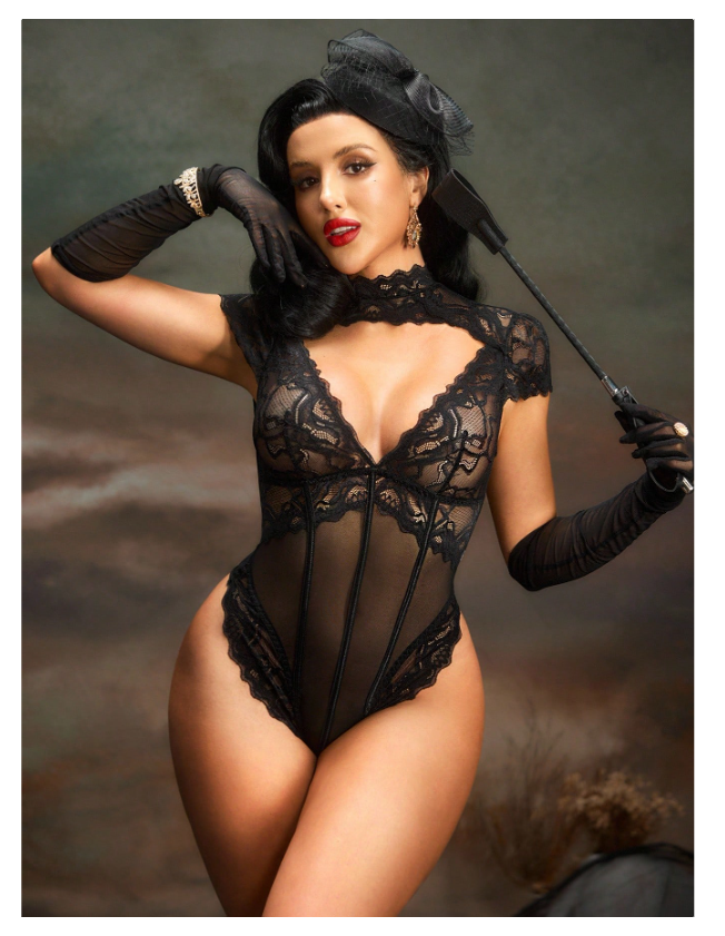 Chest Hollow Lace Mesh Bodysuit