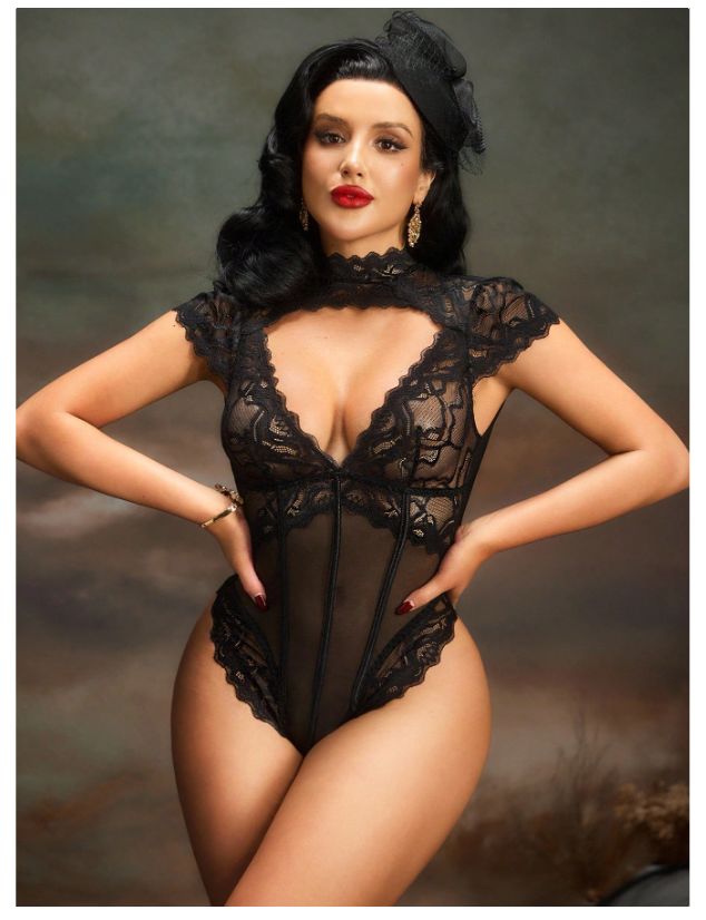 Chest Hollow Lace Mesh Bodysuit