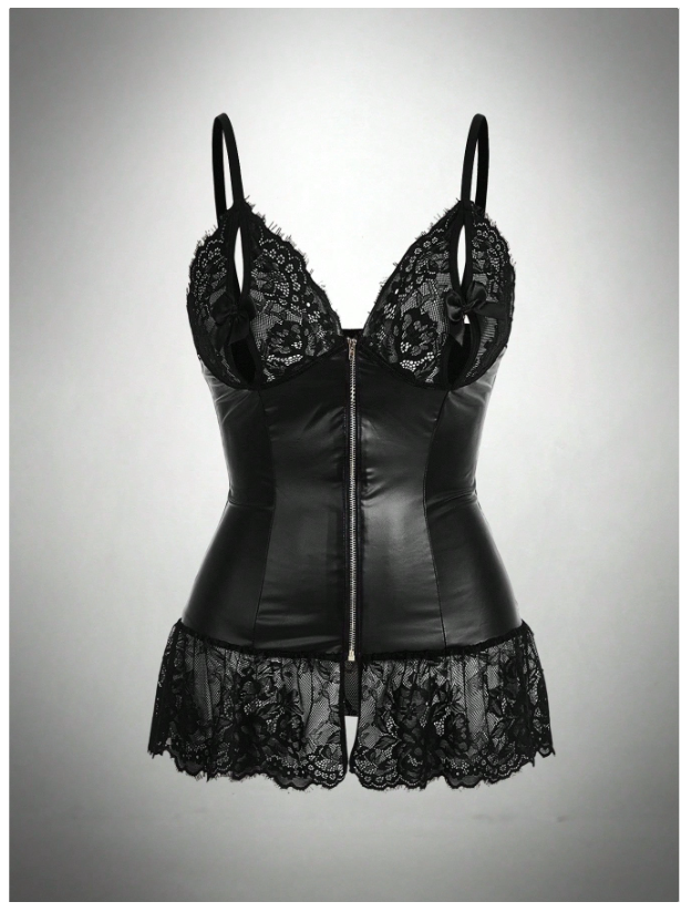 AltCore Lace & PU Patchwork Lingerie Set