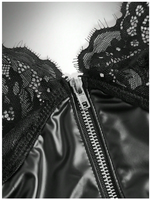 AltCore Lace & PU Patchwork Lingerie Set